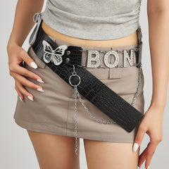 Vintage Leather Butterfly Buckle Belt