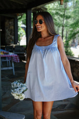Carly Stripe Swing Mini Dress-Blue