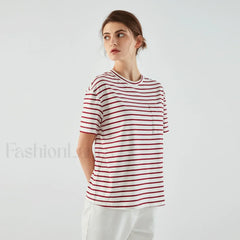 Stripe Cotton Crop Top Casual T-Shirt