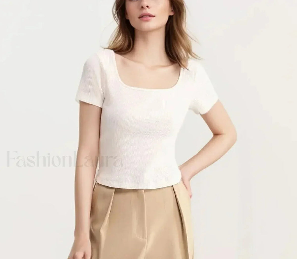 Slim Elegant Square Collar Cotton T-Shirt