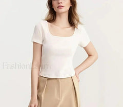 Slim Elegant Square Collar Cotton T-Shirt
