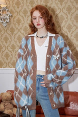 Relaxed Diamond Pattern Cardigan