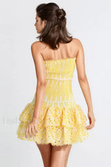 Strapless Flower Embroidery Mini Dress