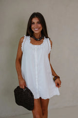 Daisy Scalloped Lace Mini Dress-Off White