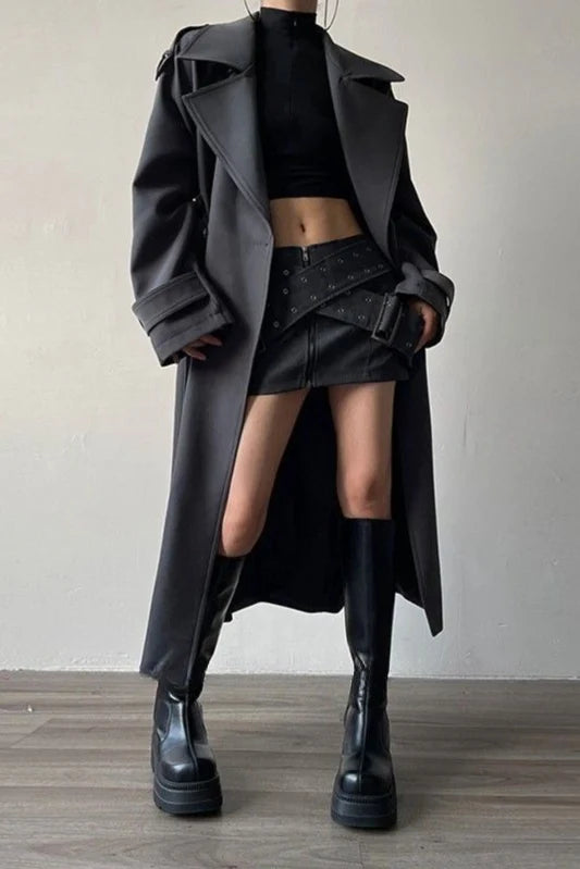 Oversized Lapel Midi Trench Overcoat