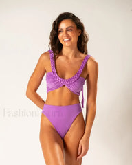 Braided Texture Purple Bikini Set