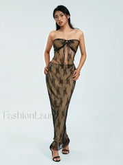Lace Strapless Wrap Skirt Two Piece Set