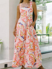 Floral Wide Strap A-Line Maxi Dress