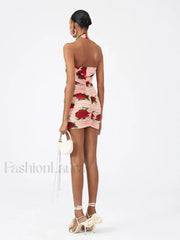 Cut-Out Ruched Rose Floral Dress