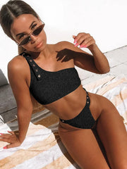 Solid Single Shoulder Bikini Set