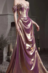 Off Shoulder Ruched Satin Elegant Prom Dress