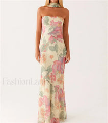 Sexy Backless Mesh Floral Dress
