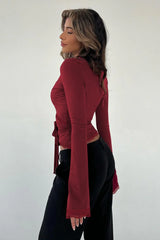 V Neck Lace Trim Bodycon Long Sleeve Tee
