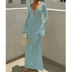 V-Neck Long Sleeve Backless Cover Up