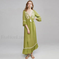 Floral Flare-Sleeve Boho Dress