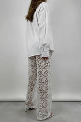 Lace Sheer High Waist Patchwork Straight Pants