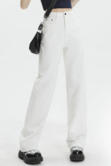 Casual Fleece Lined High Waist Straight Jeans