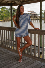 Marina Striped Shorts Set-Dusty Blue