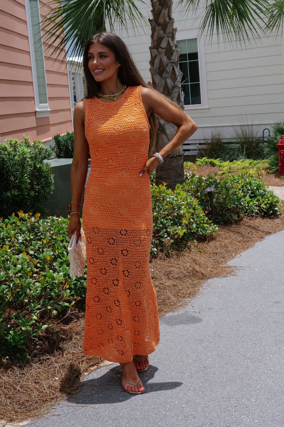 Sophia Crochet Maxi Dress-Orange