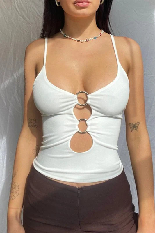 Front Cutout Slim Fit Halter Crop Tank Top
