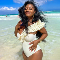 Solid Ruffle Yellow One Piece