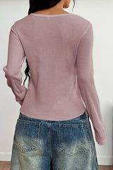 Button-Front Long Sleeve Knit Top