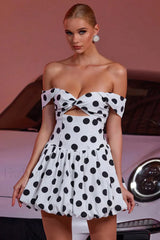 Polka Dot Printed Tube Top Backless Vacation Mini Dress