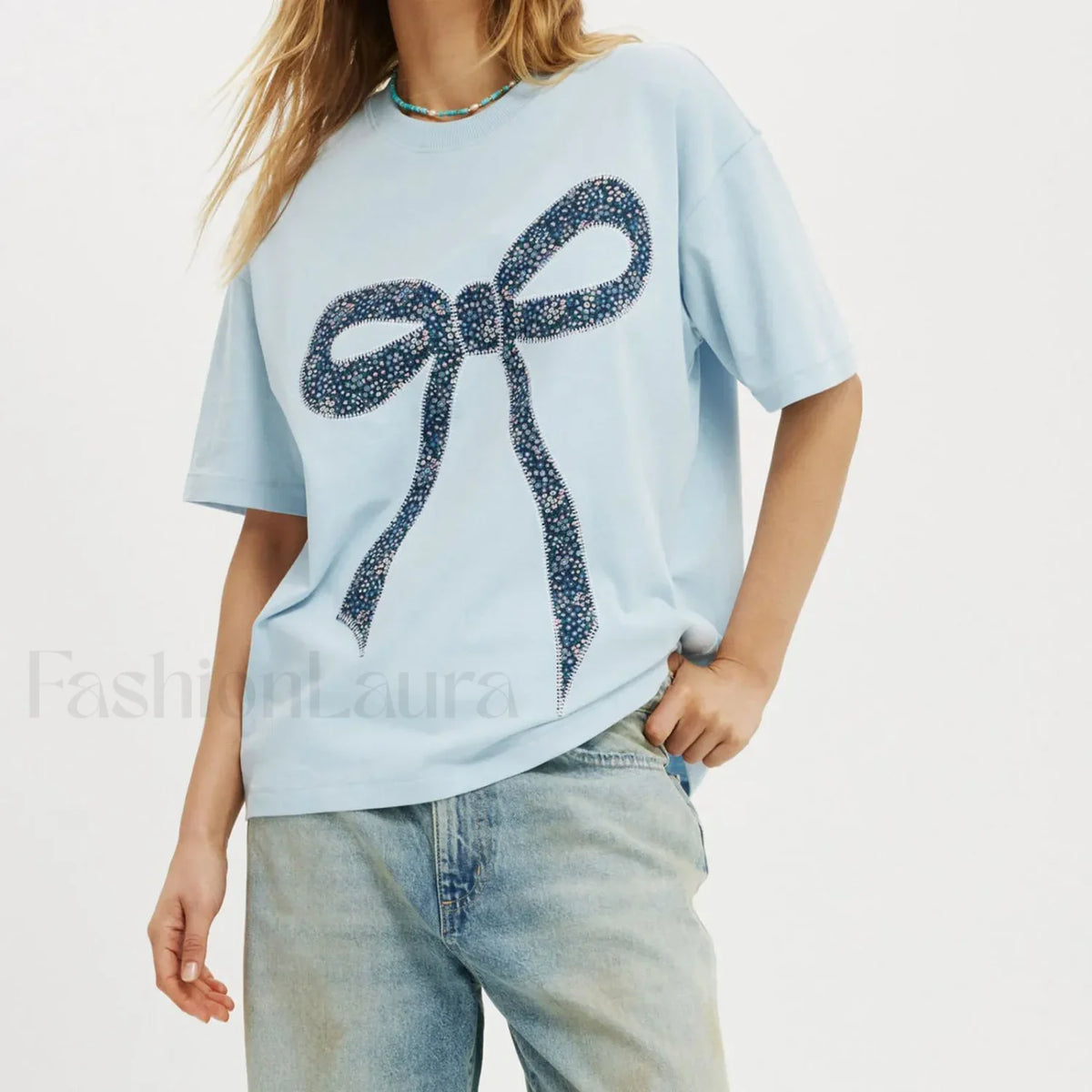 Bow Letter Number Pattern T-Shirt