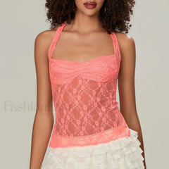 Y2K Lace Camisole Halter Neck Crop Top Two Piece Set