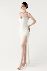 Sequin V Neck Cross Strap Mermaid Maxi Dress