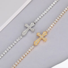 Sparkly Full Zircon Cross Titanium Steel Fadeless Chain Bracelet