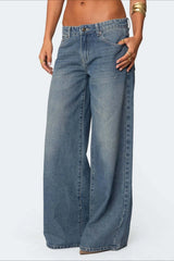 Low Waist Printed Wide Leg Jeans