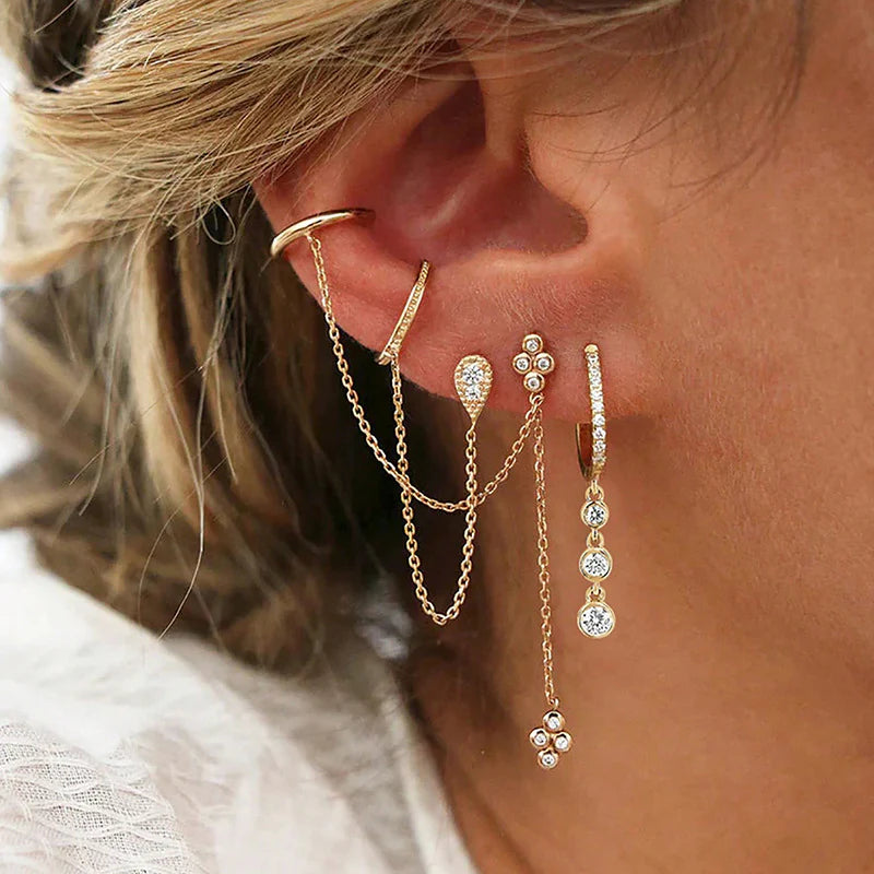 Double Piercing Fringe Drop Earrings