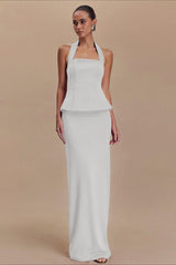 Solid Halter Backless Maxi Formal Dress