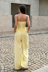 Yellow Strapless Relaxed Linen Pants Set