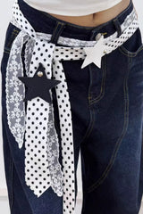 Retro Polka Dot Scarf Lace Two Piece Belt Set
