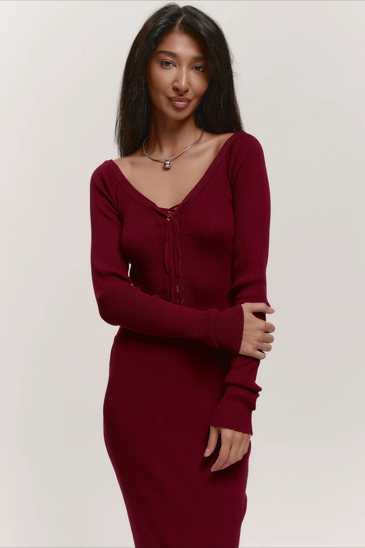 V-Neck Knit Crop Top Sweater Dress