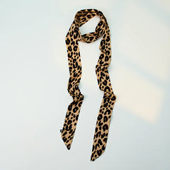 Leopard Print Skinny Long Neck Tie Ribbon Scarf