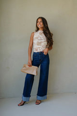 Cuffed Palazzo Jeans-Dark Wash