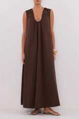 V-Neck Pleated Tank Loose Boho Dress