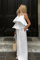 Casual Linen Blend Flutter Sleeve Wide Leg  Pants Set