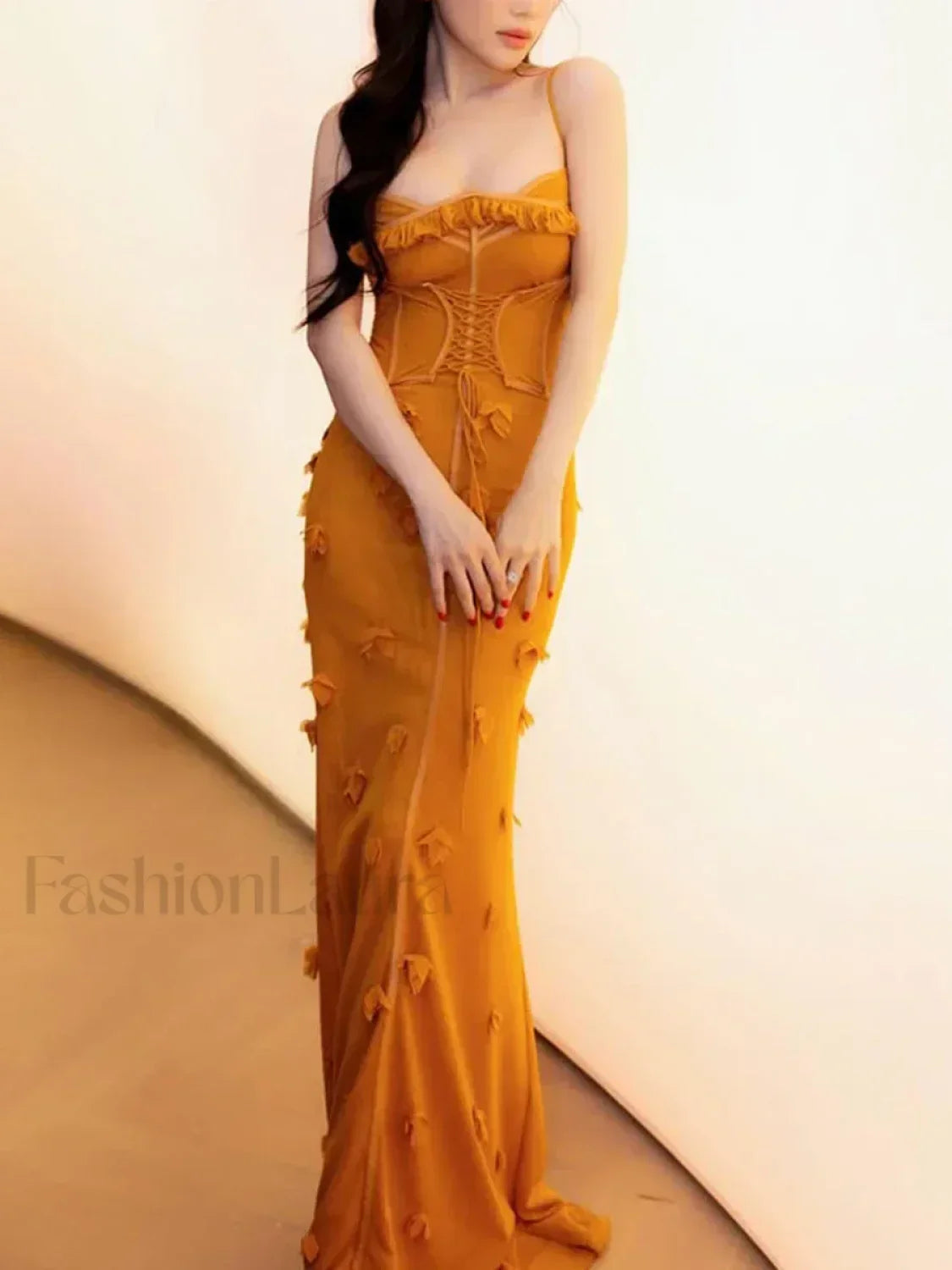Applique Slim Slash Maxi Dress