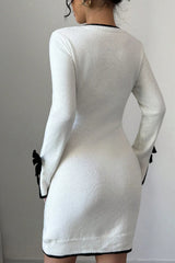 Color-Block Long Sleeve Knit Slim Sweater Dress