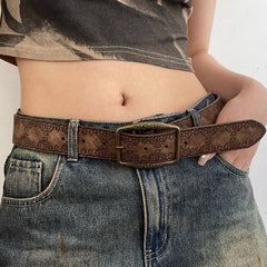 Vintage Embossed Leather Waist Belt