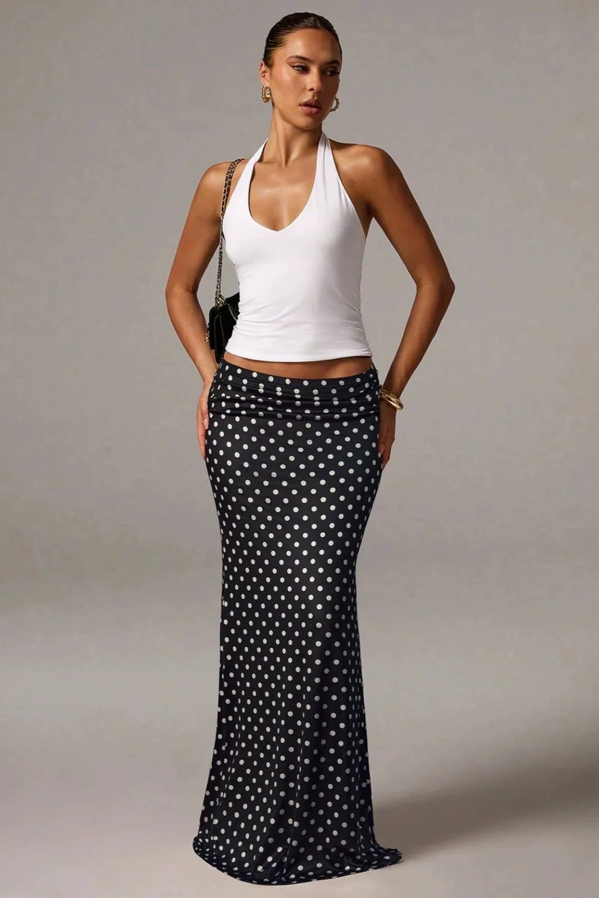 Knit Polka Dot Mermaid Hem Skirt