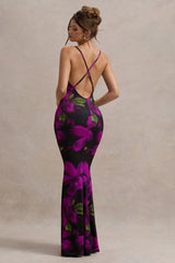 Printed Crisscross Strap Backless Slim Floral Dress