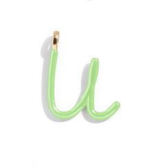 Custom Matcha Green  Enamel Script Letter Charm - U