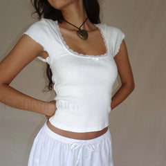 Lace Trim Knitted Vintage T-Shirt