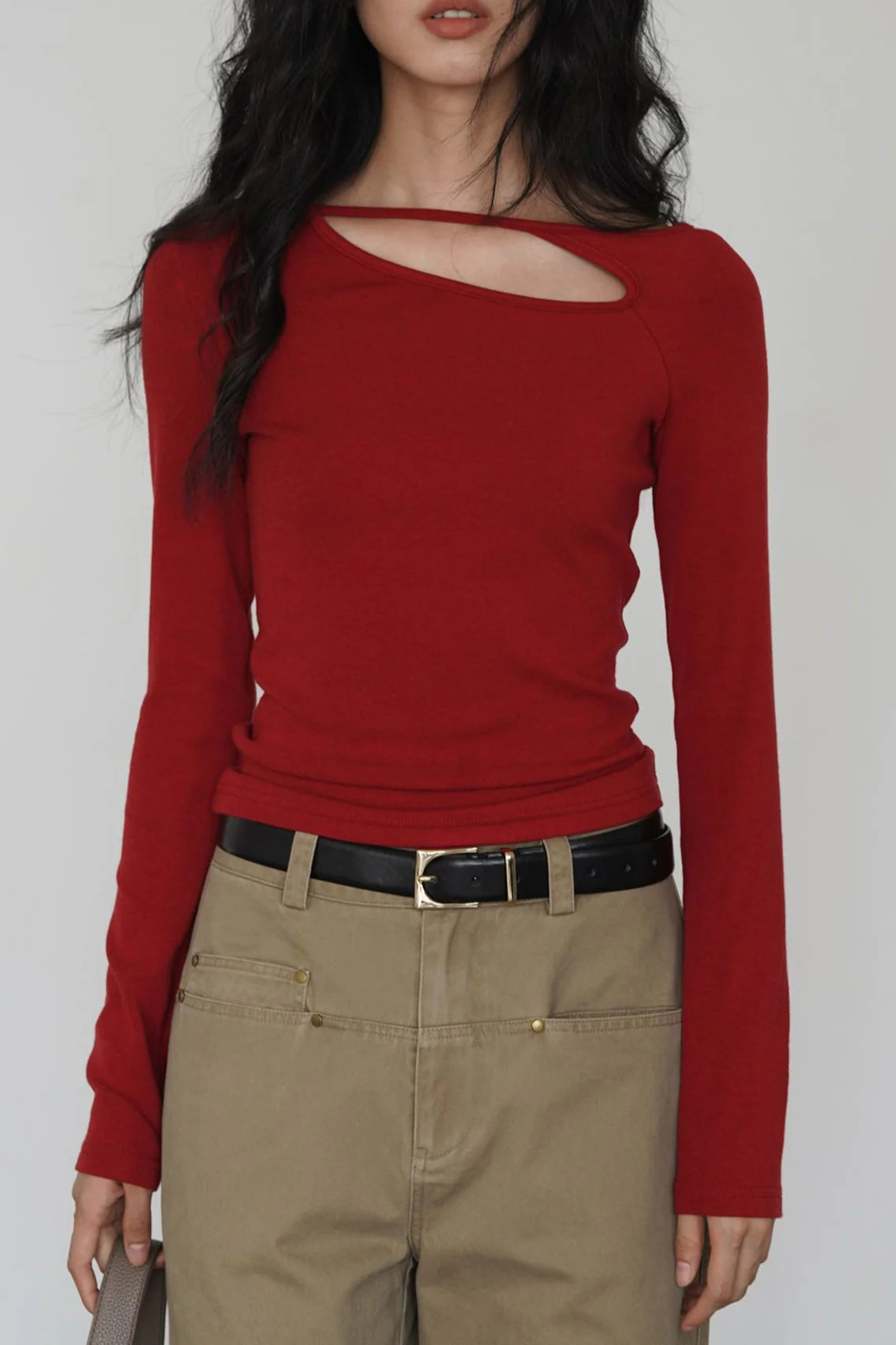 One Side Cut Out Bodycon Long Sleeve Tee