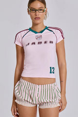Sporty Vintage Letter Print Crop Top Shorts Set